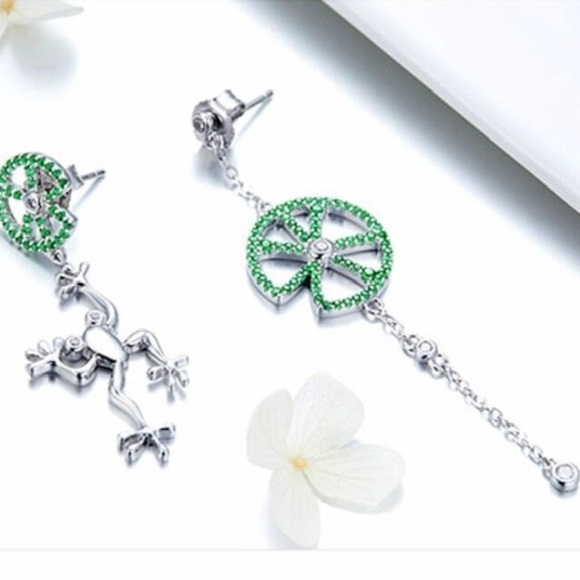 925 Sterling Silver Jumping Frog Green Zircon Drop Earrings for Women - Picture 3 of 5